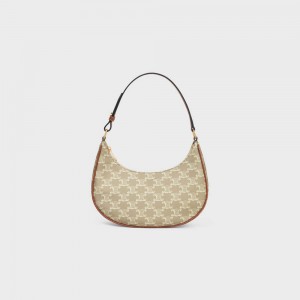 Celine Ava Bag In And Calfskin Triomphe Canvas Beige | CL-593129