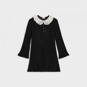 Celine Babydoll Mini In Crocheted Baumwoll Kleid Schwarz Weiß | CL-592850