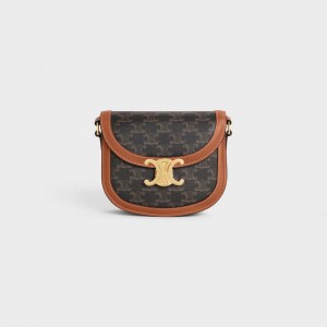 Celine Besace Clea In And Calfskin Triomphe Canvas Braun | CL-593119