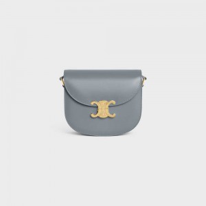 Celine Besace Clea In Shiny Calfskin Triomphe Blau Grau | CL-593220