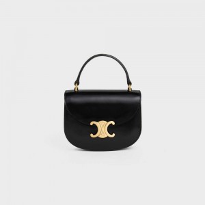 Celine Besace Triomphe In Shiny Calfskin Mini Taschen Schwarz | CL-593029