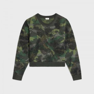 Celine Boxy Cropped In Camouflage Wolle Strickwaren Camouflage | CL-592105