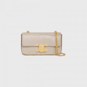 Celine Chain Shoulder Bag In Niloticus Crocodile Triomphe Hellbeige | CL-593237