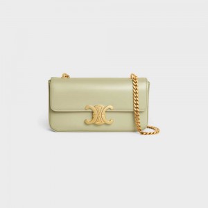 Celine Chain Shoulder Bag In Shiny Calfskin Triomphe Grün | CL-593228