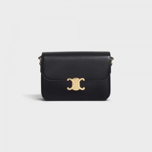 Celine Classique Bag In Shiny Calfskin Triomphe Schwarz | CL-593183