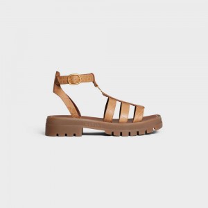 Celine Clea Triomphe Gladiator Chunky In Crocodile Stamped Calfskin Sandalen Braun | CL-592575