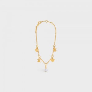 Celine CœUr Charms In Brass With Gold Finish And Resin Pearl Armbänder Gold Weiß | CL-592237