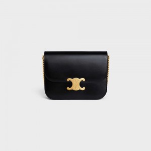 Celine College Bag In Shiny Calfskin Triomphe Schwarz | CL-593168