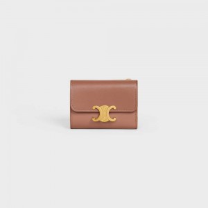 Celine Compact With Coin Triomphe In Shiny Calfskin Geldbörse Braun | CL-592982