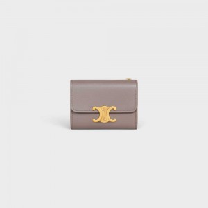 Celine Compact With Coin Triomphe In Shiny Calfskin Geldbörse Grau | CL-592981