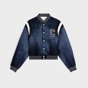 Celine Cropped Bomber In Thick Satin Jacken Navy | CL-592681