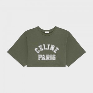 Celine Cropped In Baumwoll Fleece T-shirt Weiß | CL-592790