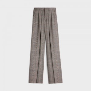 Celine Double-pleated Tixie In Checked Flannel Hose Grau | CL-592736