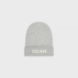 Celine Embroidered Beanie In Gerippt Felted Wolle Hut Hellgrau | CL-591717