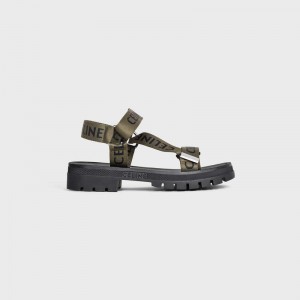 Celine Leo Riemchen In With Jacquard Sandalen Khaki Schwarz | CL-591892