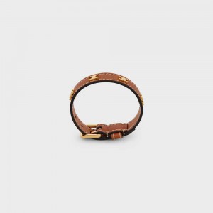 Celine Les Cuirs In Brass With Gold Finish And Calfskin Armbänder Gold Braun | CL-592223