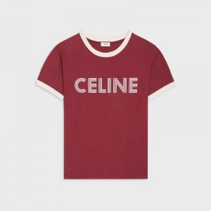 Celine Loose In Baumwoll Jersey T-shirt Rot Lila Weiß | CL-592126