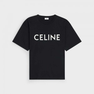 Celine Loose In Baumwoll Jersey T-shirt Schwarz Weiß | CL-592793