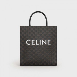 Celine Medium Vertical In Triomphe Canvas With Celine Print Cabas Schwarz | CL-591836