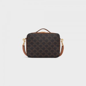 Celine Messenger Box In And Calfskin Triomphe Canvas Braun | CL-593118