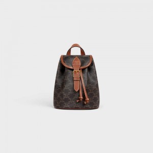 Celine Mini Backpack Folco In And Calfskin Triomphe Canvas Braun | CL-593141