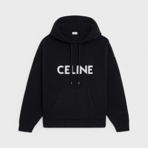 Celine Mit Kapuze In Gerippt Wolle Sweatshirts Schwarz | CL-592109