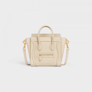 Celine Nano Bag In Drummed Calfskin Luggage Beige | CL-593050