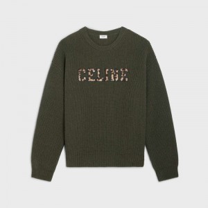 Celine Oversized In Gerippt Wolle Strickwaren Khaki | CL-592102