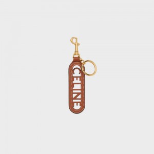 Celine Perforated Keyring Charm In Smooth Calfskin Kleine Lederwaren Braun | CL-592899