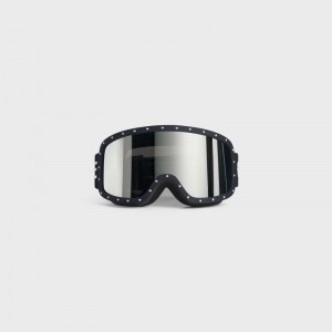 Celine Ski Mask In Plastic With Metal Studs & Mirror Lenses Sonnenbrille Schwarz Schwarz | CL-591761