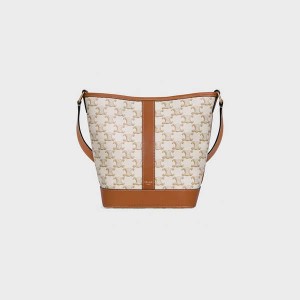 Celine Small Bucket In And Calfskin Triomphe Canvas Weiß | CL-593124