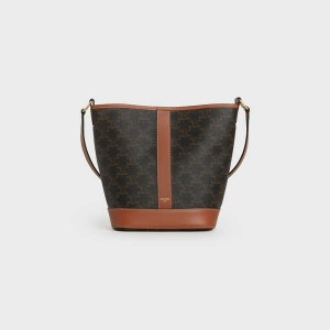 Celine Small Bucket In And Calfskin Triomphe Canvas Braun | CL-593123