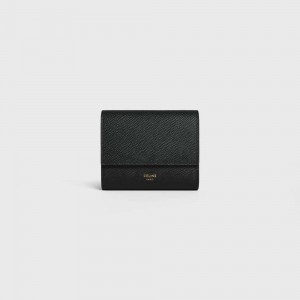 Celine Small Trifold In Grained Calfskin Geldbörse Schwarz | CL-593002