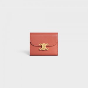 Celine Small Triomphe In Shiny Calfskin Geldbörse Bordeaux | CL-592968