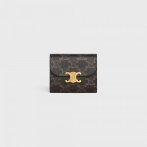 Celine Small Triomphe In Triomphe Canvas Geldbörse Braun | CL-592977