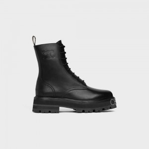 Celine Spitze-up With Triomphe And Studded Outsole Bulky In Shiny Bullskin Stiefel Schwarz | CL-592508