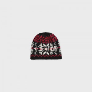 Celine Studs Beanie In Snowflakes Wolle Hut Schwarz Rot Weiß | CL-591719