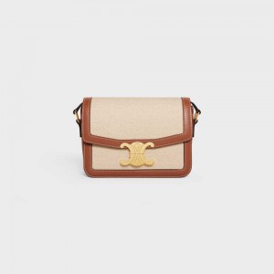 Celine Teen Bag In Textil And Calfskin Triomphe Beige Braun | CL-593194