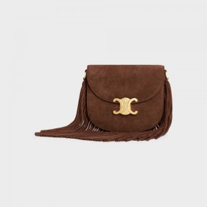 Celine Teen Besace With Fringes In Wildleder Calfskin Triomphe Braun | CL-593221