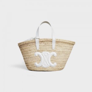 Celine Teen Triomphe Klassische In Palm Leaves And Calfskin Panier Weiß | CL-593070