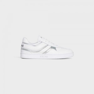 Celine Trainer Low Spitze-up In Calfskin & Laminated Calfskin Sneakers Weiß Silber | CL-592550