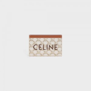 Celine Triomphe Canvas With Print Kartenhülle Weiß Braun | CL-592960