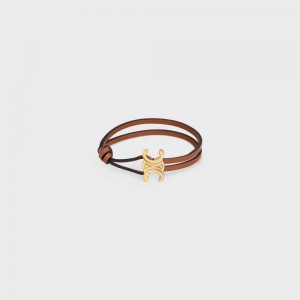 Celine Triomphe Clasp In Brass With Gold Finish And Tan Smooth Calfskin Armbänder Gold Braun | CL-592205