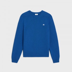 Celine Triomphe Crew Neck In Cashmere Wolle Strickwaren Königsblau Blau | CL-592097