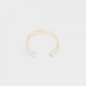 Celine Triomphe Cuff In Varnished Brass Armbänder Weiß | CL-592218