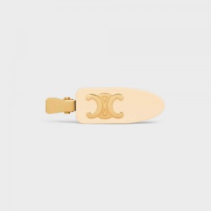 Celine Triomphe Flache Hair Clip In Vanilla Acetate And Brass With Gold Finish And Steel Haarschmuck Hellgelb Gold | CL-592323