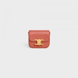 Celine Triomphe In Shiny Calfskin Mini Taschen Bordeaux | CL-593011