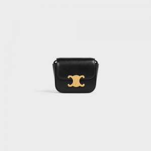 Celine Triomphe In Shiny Calfskin Mini Taschen Schwarz | CL-593008