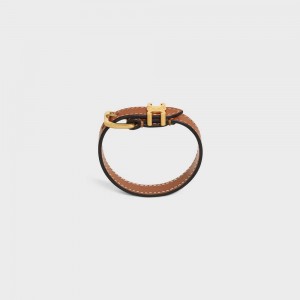 Celine Triomphe Leder In Brass With Gold Finish And Calfskin Armbänder Gold Braun | CL-592221