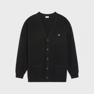 Celine Triomphe Long Cardigan In Cashmere Wolle Strickwaren Schwarz Weiß | CL-592087